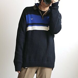 Chaps Striped Quarter Zip Sweater